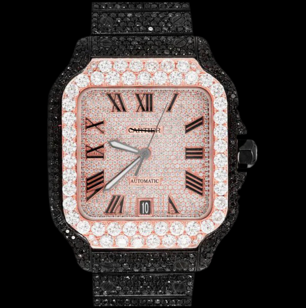 ICED OUT SANTOS 40MM DIAMOND GREEN DIAL WATCH 20.5CT