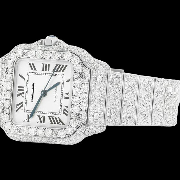 ICED OUT SANTOS 35MM MEDIUM DIAMOND WATCH 15.5CT.