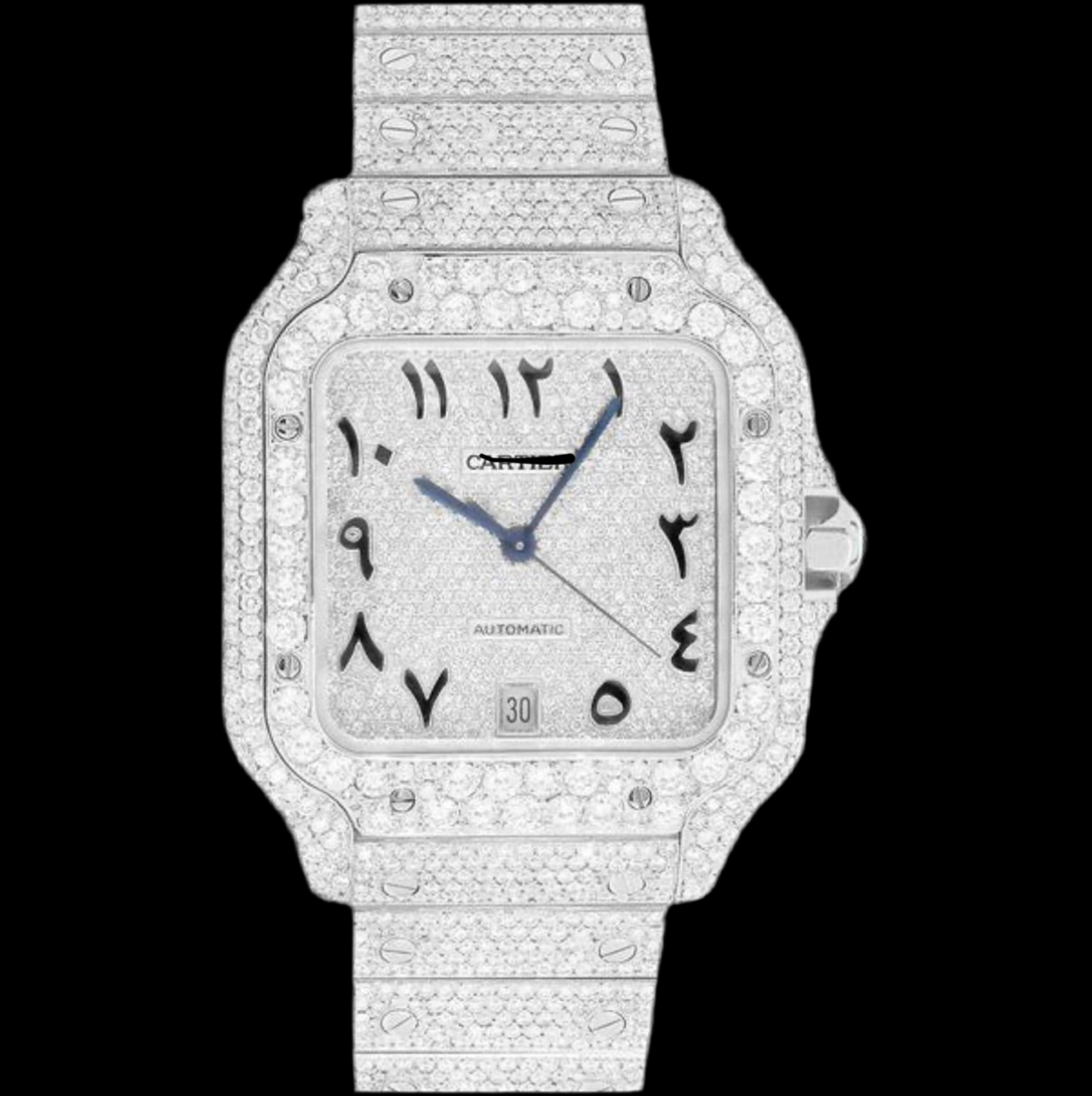 ICED OUT SANTOS 40MM DIAMOND GREEN DIAL WATCH 20.5CT