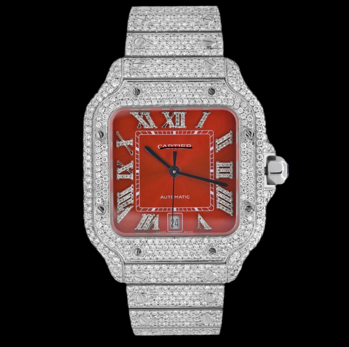 ICED OUT SANTOS SKELETON 40MM TWO TONE DIAMOND WATCH 20.2CT.