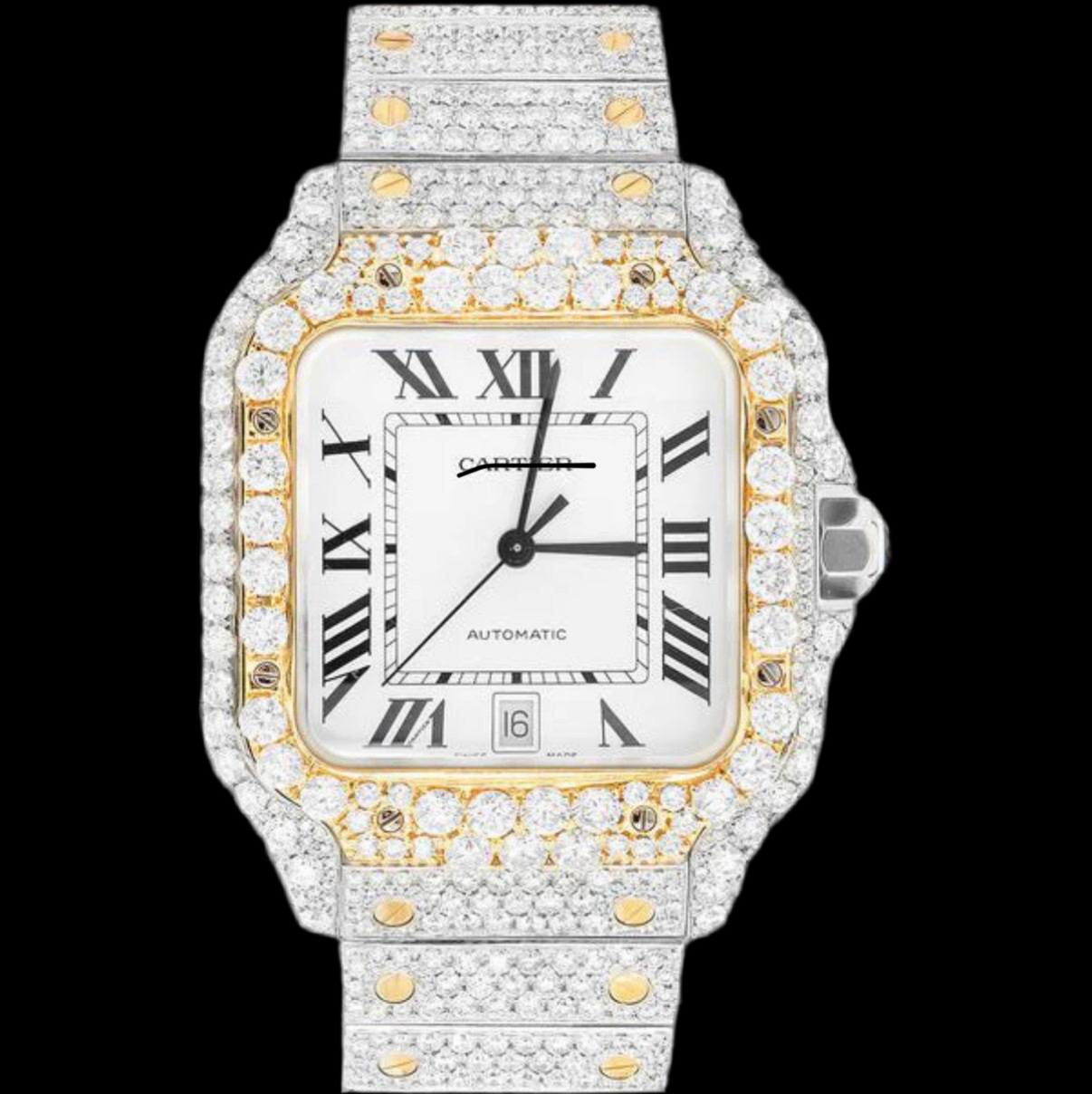 ICED OUT SANTOS 40MM DIAMOND GREEN DIAL WATCH 20.5CT