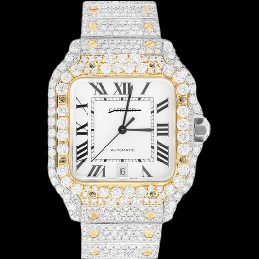 ICED OUT SANTOS 40MM DIAMOND GREEN DIAL WATCH 20.5CT