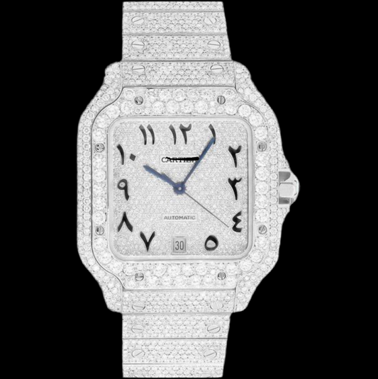 ICED OUT SANTOS 40MM DIAMOND GREEN DIAL WATCH 20.5CT