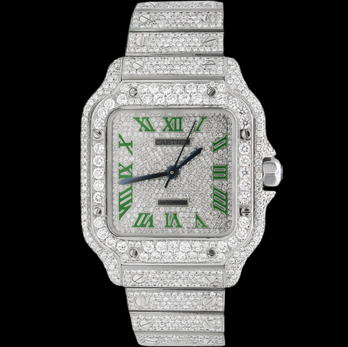 ICED OUT SANTOS 40MM DIAMOND PURPLE DIAL WATCH 22.6CT