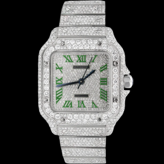 ICED OUT SANTOS 40MM DIAMOND PURPLE DIAL WATCH 22.6CT
