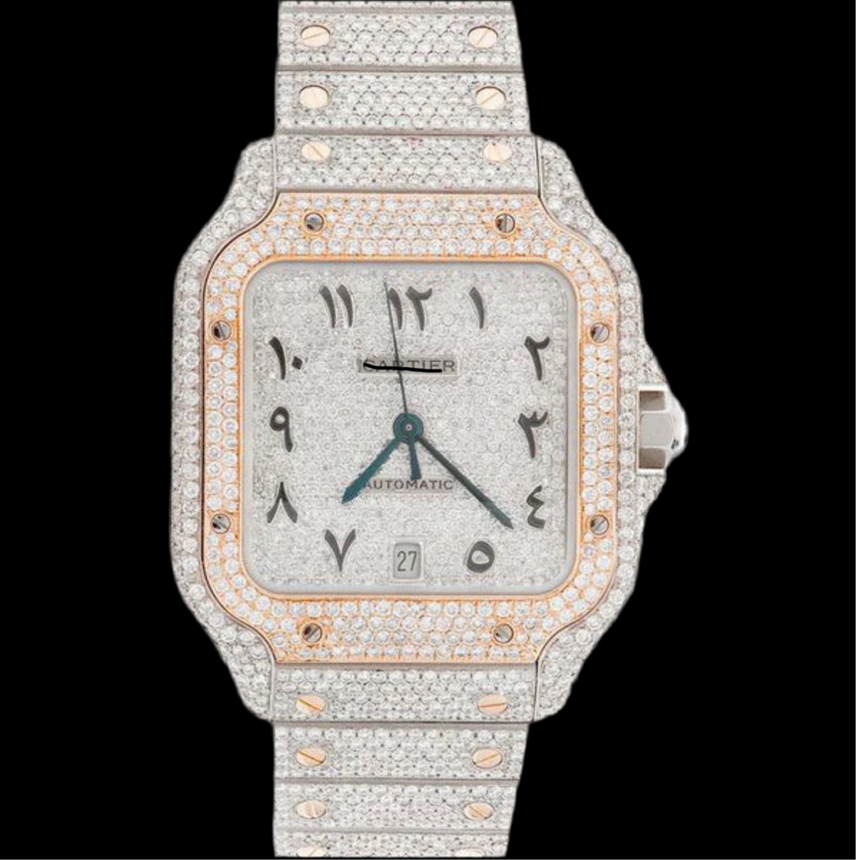 ICED OUT SANTOS 40MM TWO TONE DIAMOND WATCH 21.5CT.