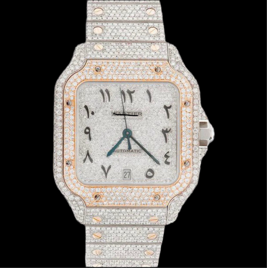 ICED OUT SANTOS 40MM TWO TONE DIAMOND WATCH 21.5CT.