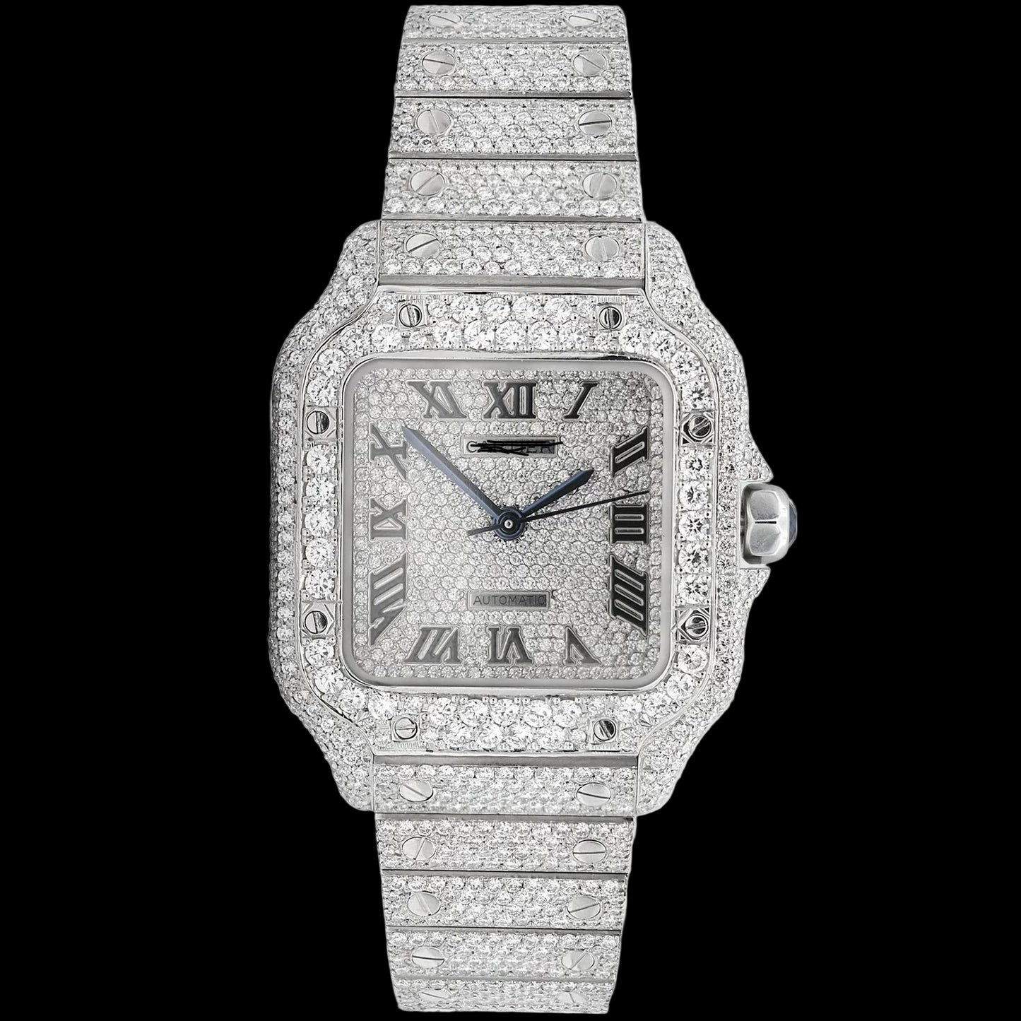 ICED OUT SANTOS 35MM MEDIUM DIAMOND WATCH 15.5CT.