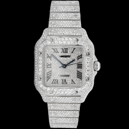 ICED OUT SANTOS 35MM MEDIUM DIAMOND WATCH 15.5CT.